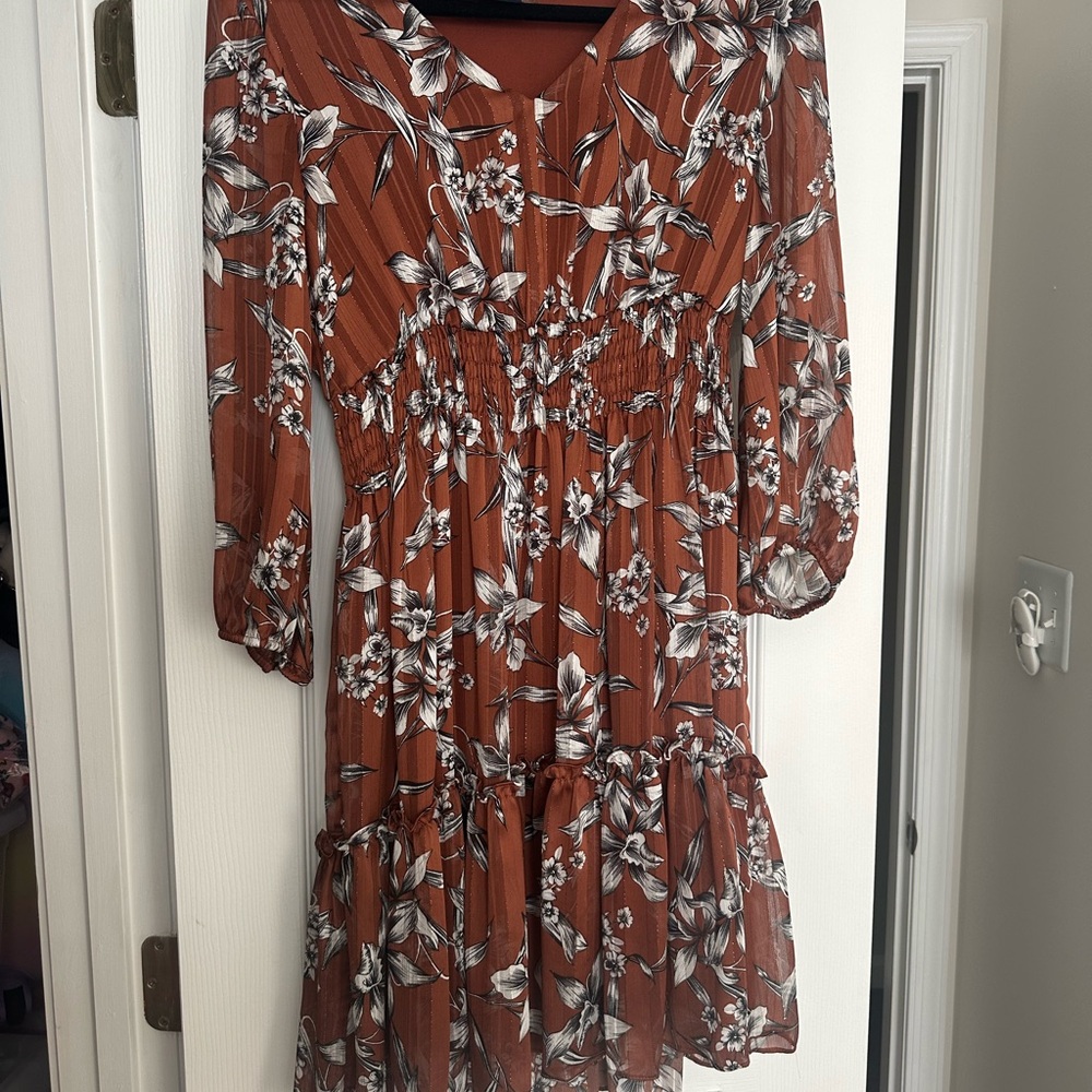 Just...Taylor Rust Floral Long Sleeve Dress